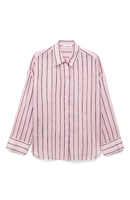 Mango Striped Ramie Shirt Light Pink In Pink