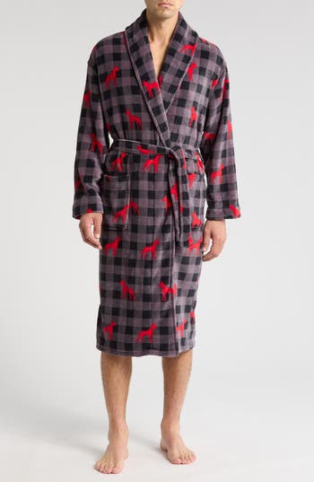 Majestic International Chalet Chic Plush Shawl Collar Robe In Dog