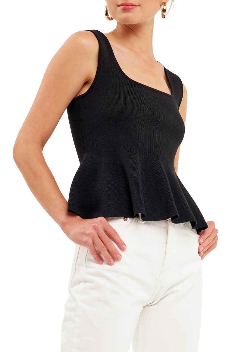 Peplum Knit Tank, Alternate, color, BLACK