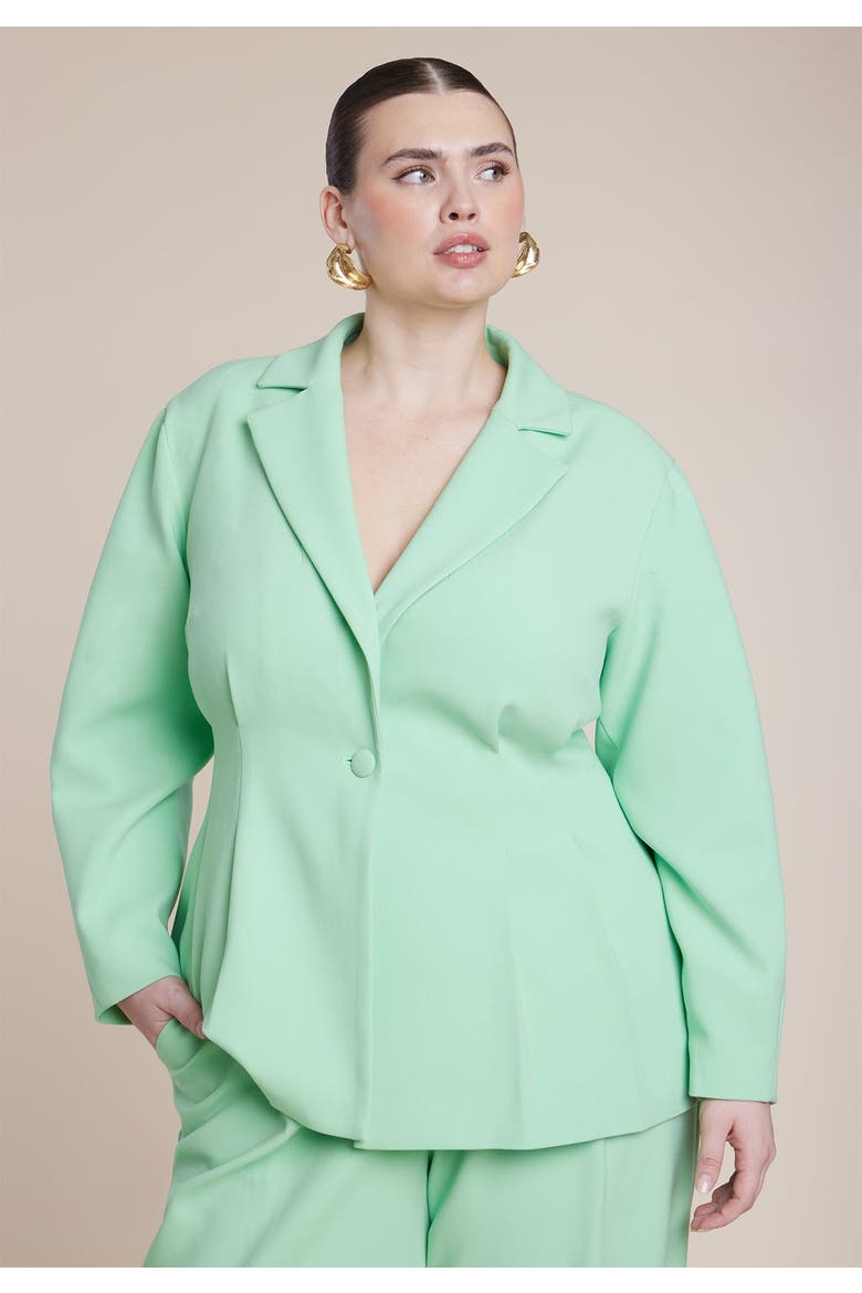 Pleat Waist Blazer, Alternate, color, GREEN ASH
