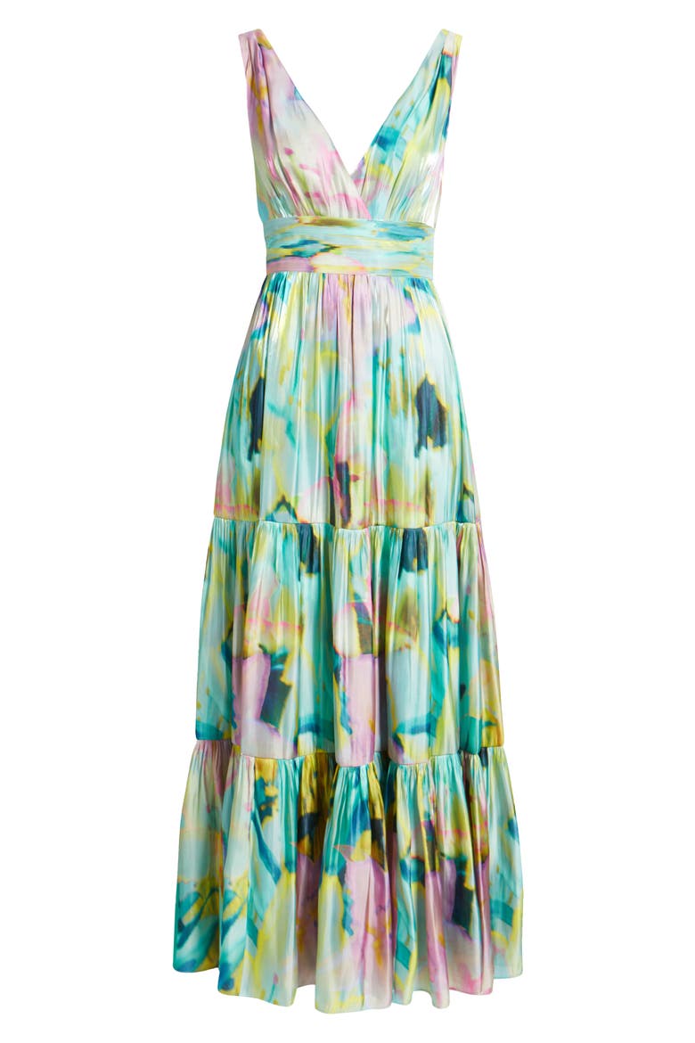 Britt Pleated Satin Gown, Alternate, color, CAPRI MULTI