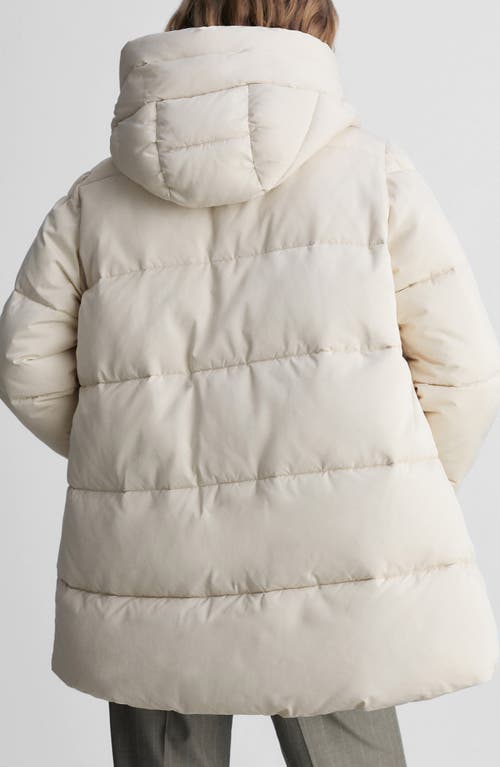 Shop Mango Quilted Hooded Puffer Coat In Ecru