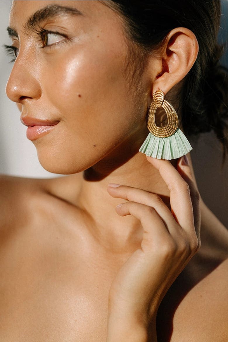 Lux Raffia Earrings, Alternate, color, Gold