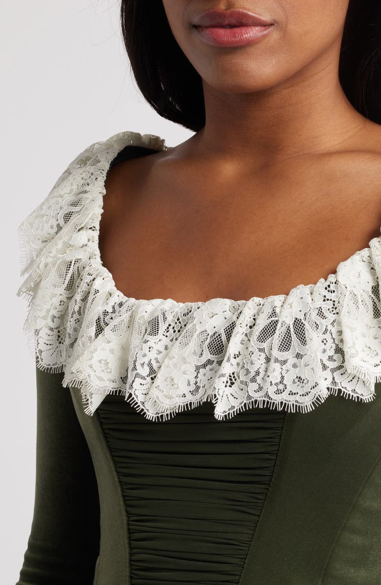 HOUSE OF CB Jacinda Ruffle Velvet Corset Top, Alternate, color, Duffle Bag