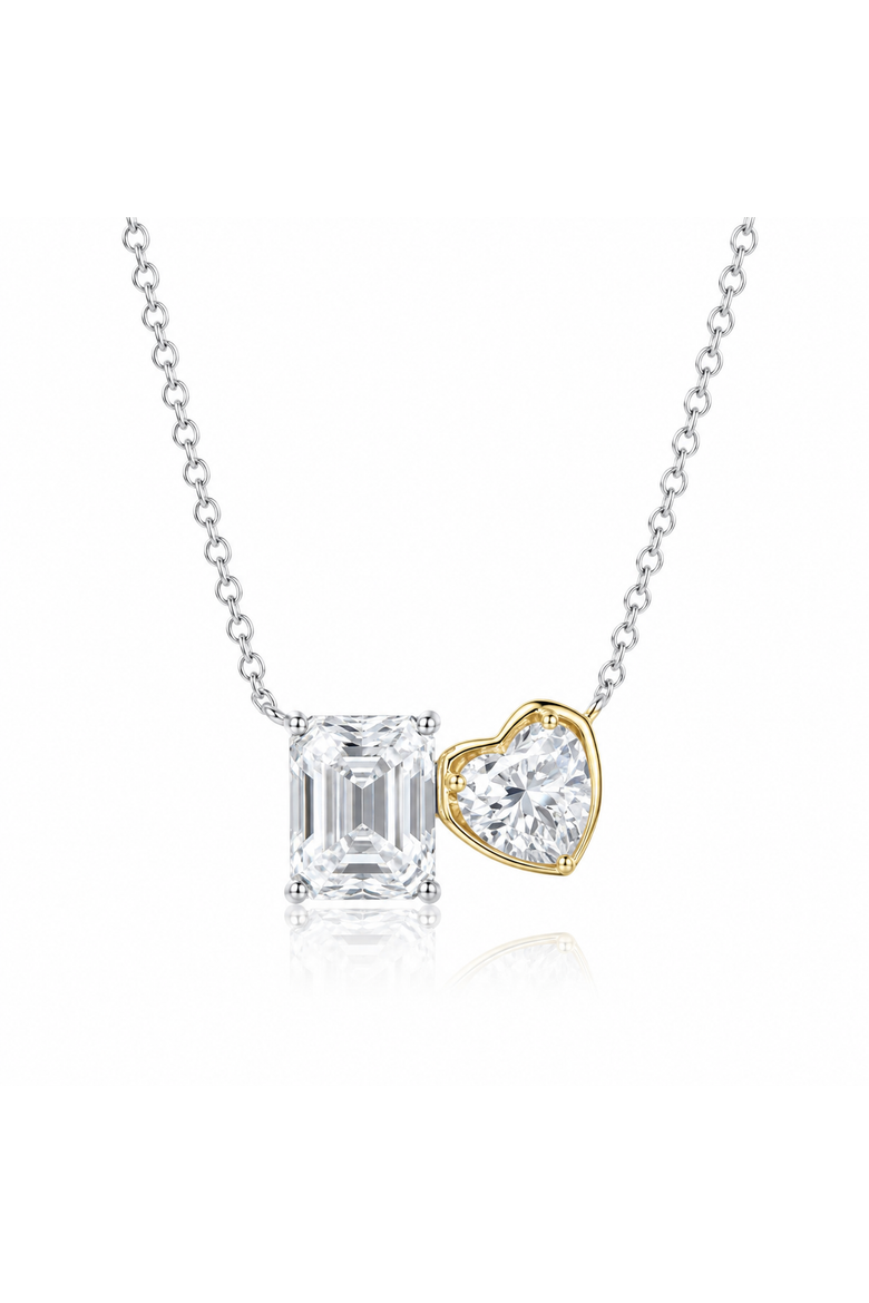 Harmony Heart & Emerald Necklace in Sterling Silver with 14K Gold, Main, color, Yellow Gold