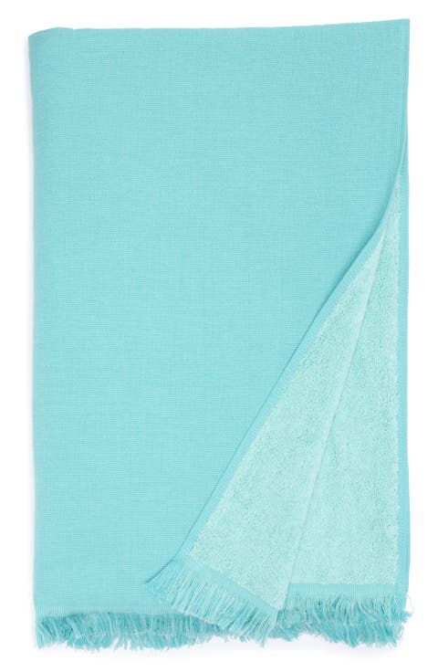 Two Tone Fringed Cotton Terry Cloth Beach Towel