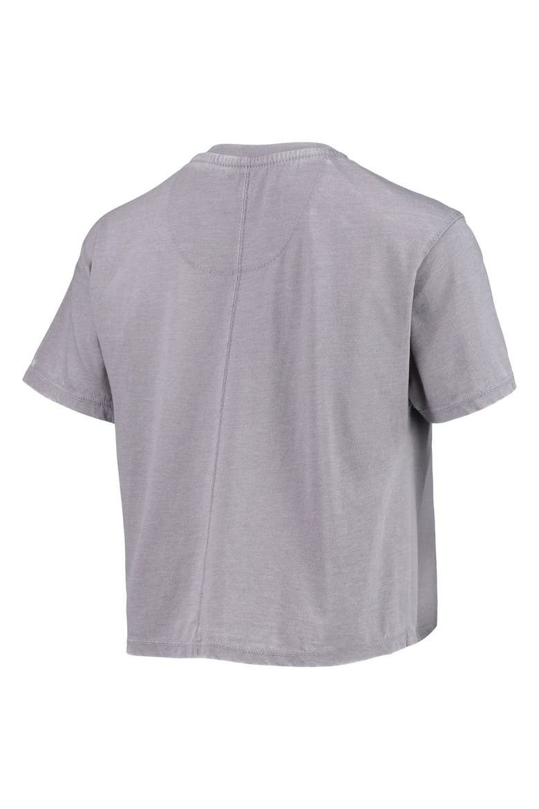 Women's Pressbox Heathered Gray Michigan State Spartans Edith Vintage Burnout Crop T-Shirt, Alternate, color, Heather Gray