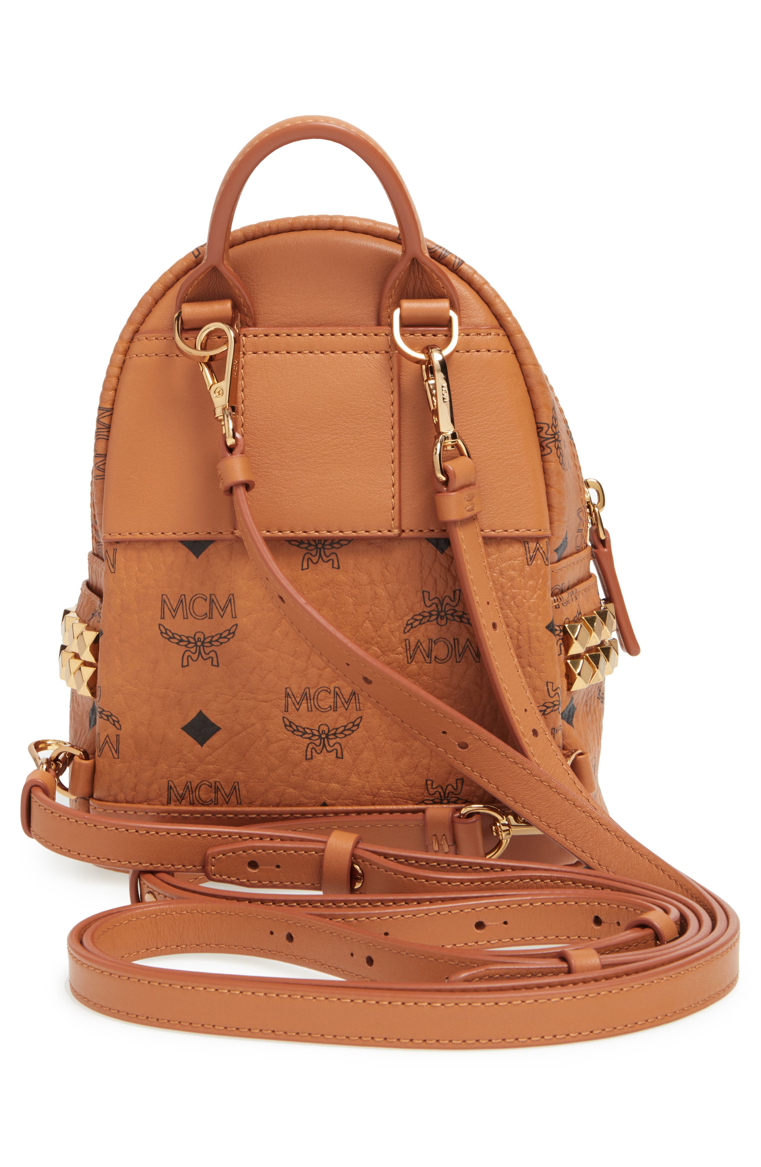MCM X-Mini Stark Side Stud Convertible Backpack, Alternate, color, Cognac