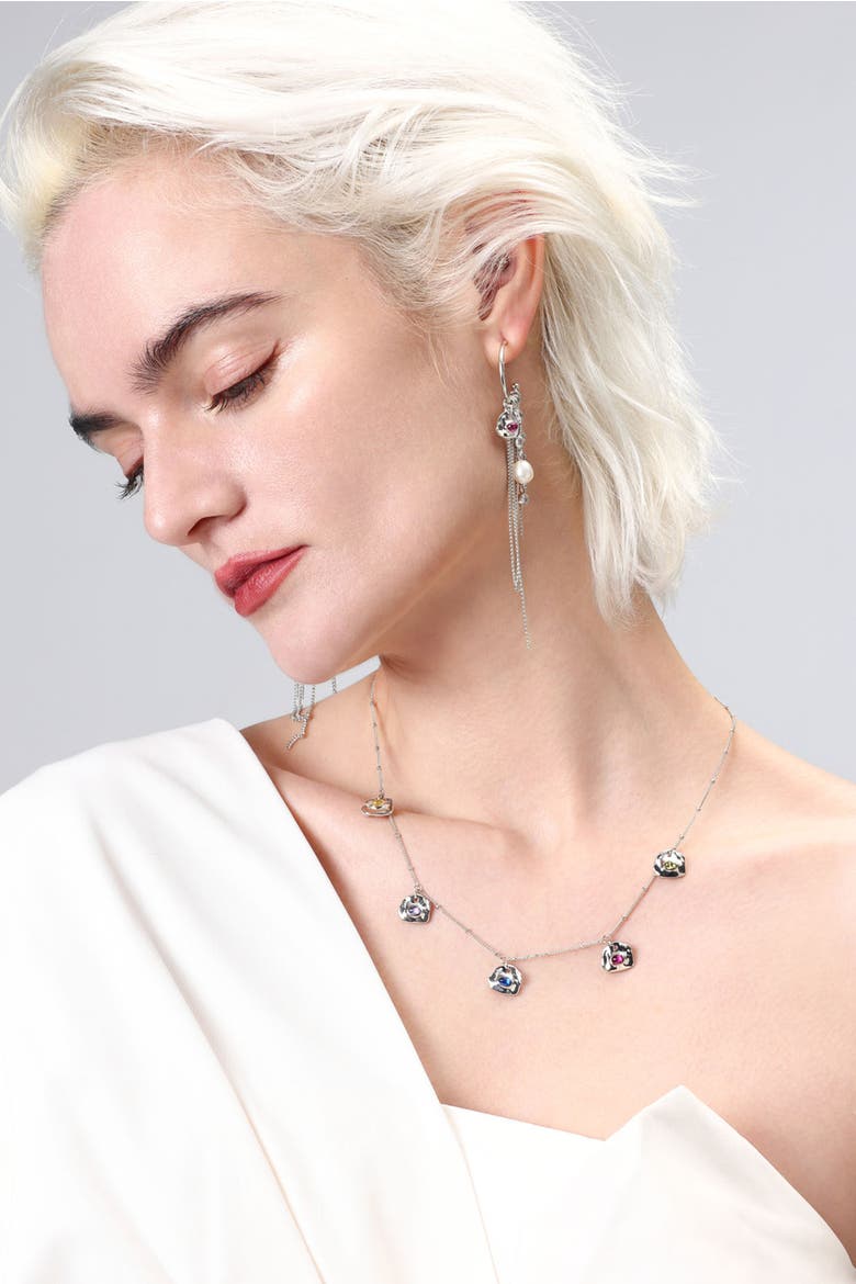 Iris Colored Cubic Zirconia Charms Necklace, Alternate, color, Silver
