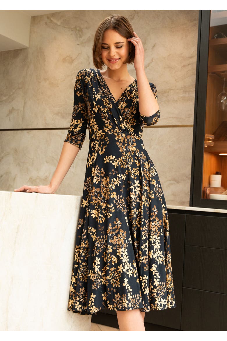 Annie 3/4 Sleeve Midi Dress, Alternate, color, Golden Blossom