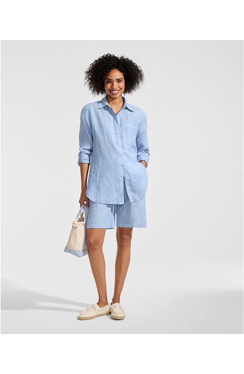 Lands' End Linen Oversized Button Front Shirt, Alternate, color, Soft Blue Linen
