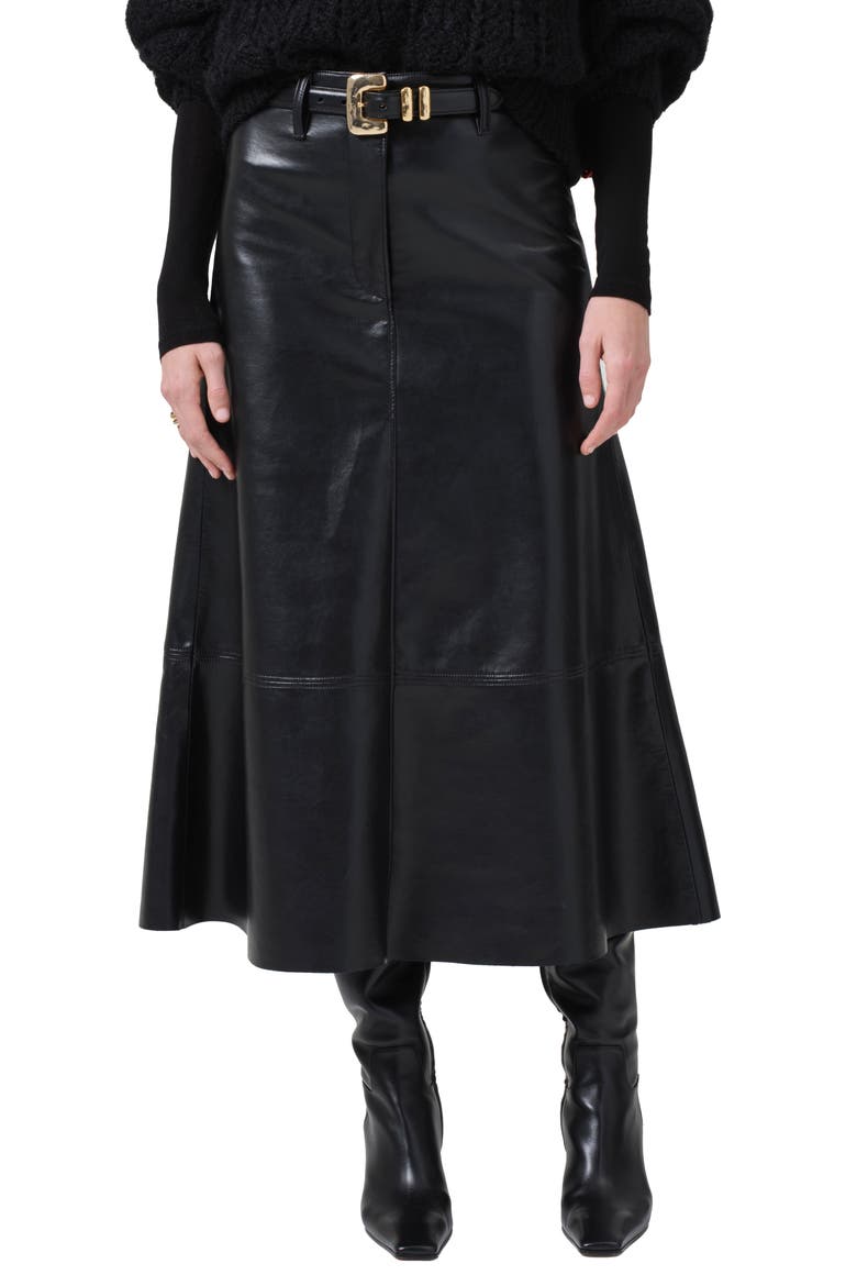Cassia Faux Leather Midi A-Line Skirt, Main, color, BLACK