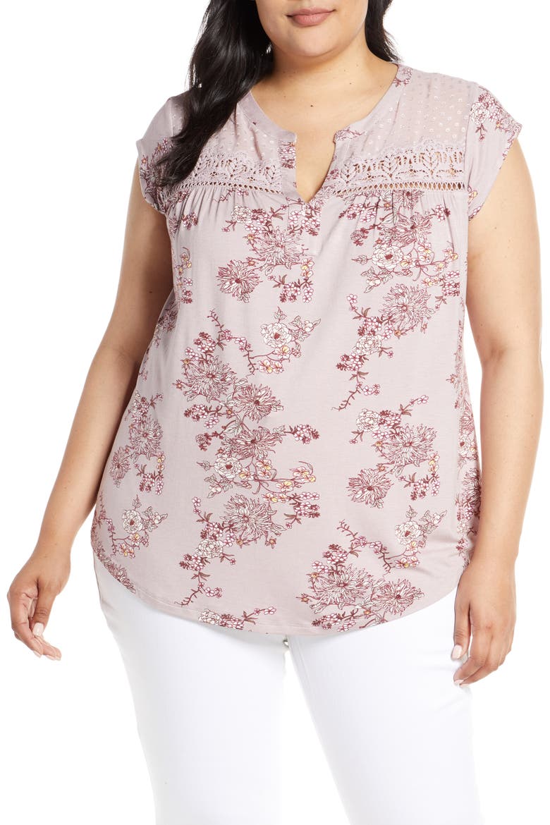 Daniel Rainn Floral Print Swiss Dot Top, Main, color, D365N MAUVE