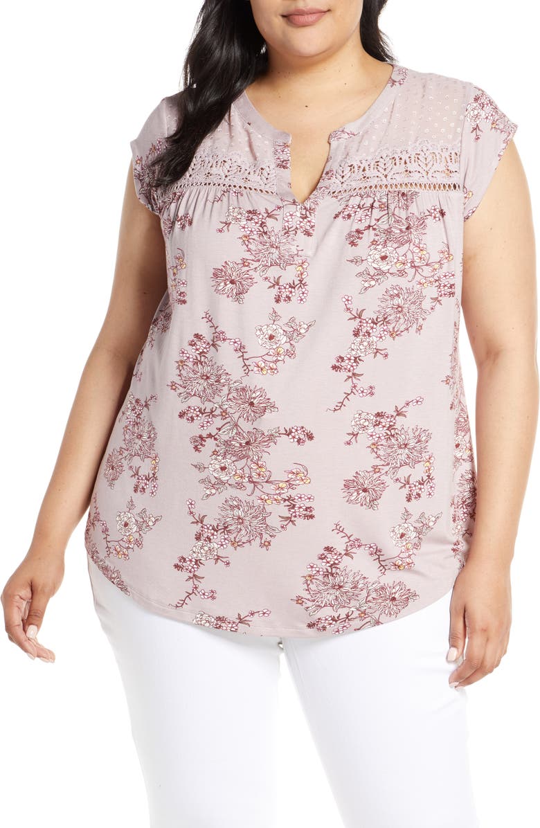 DR2 by Daniel Rainn Daniel Rainn Floral Print Swiss Dot Top, Main, color,