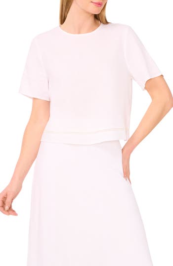 Halogen ® Ladder Stitch Accent Linen Blend T-shirt In Neutral