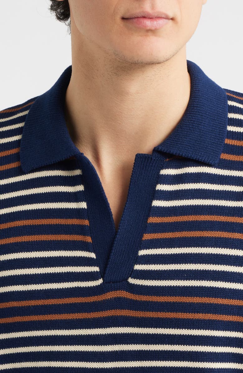 Percival Douglas Stripe Johnny Collar Polo, Alternate, color, Navy