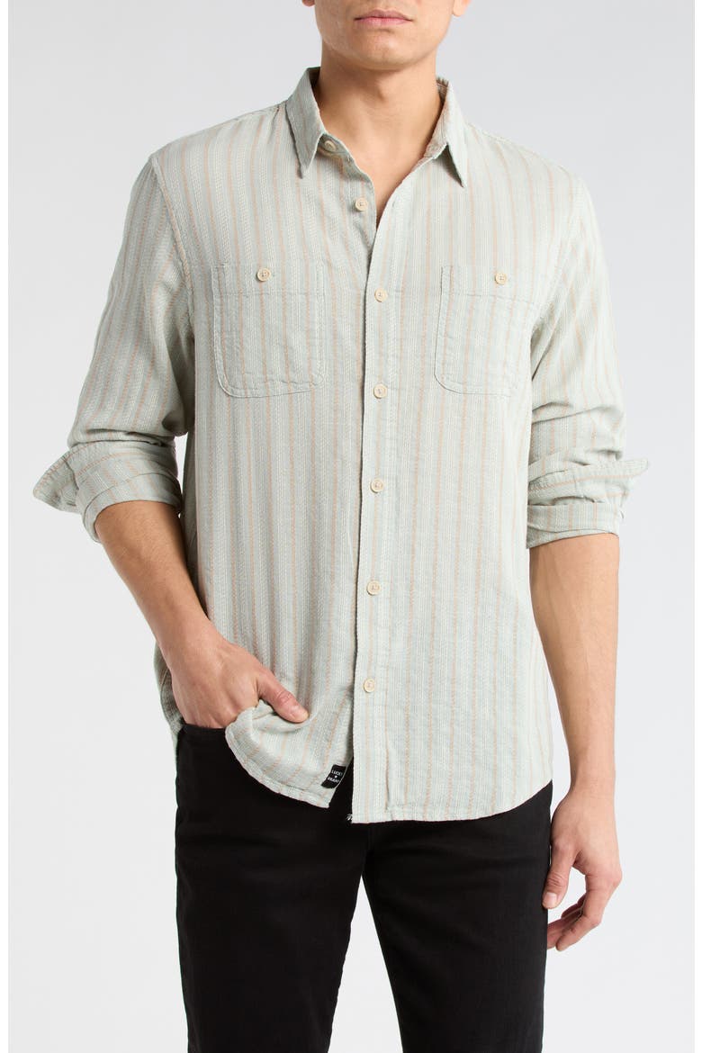 Stripe Dobby Button-Up Shirt, Main, color, TEAL STRIPE