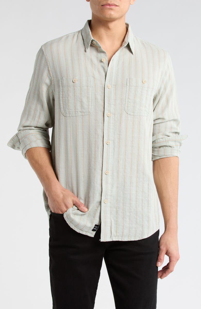 Lucky Brand Stripe Dobby Button-Up Shirt, Main, color, Teal Stripe