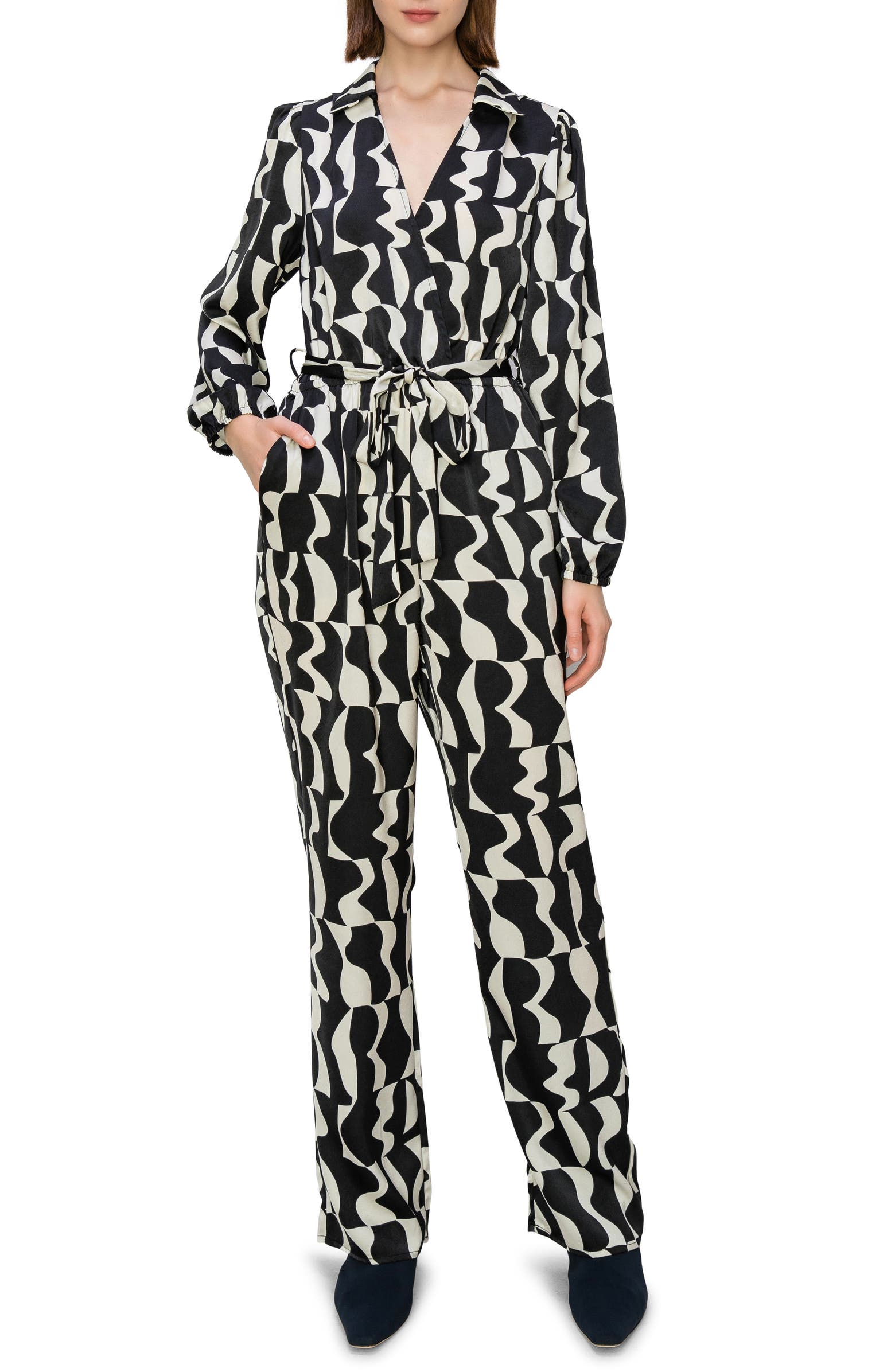 MELLODAY Patterned Tie Waist Jumpsuit | Nordstromrack