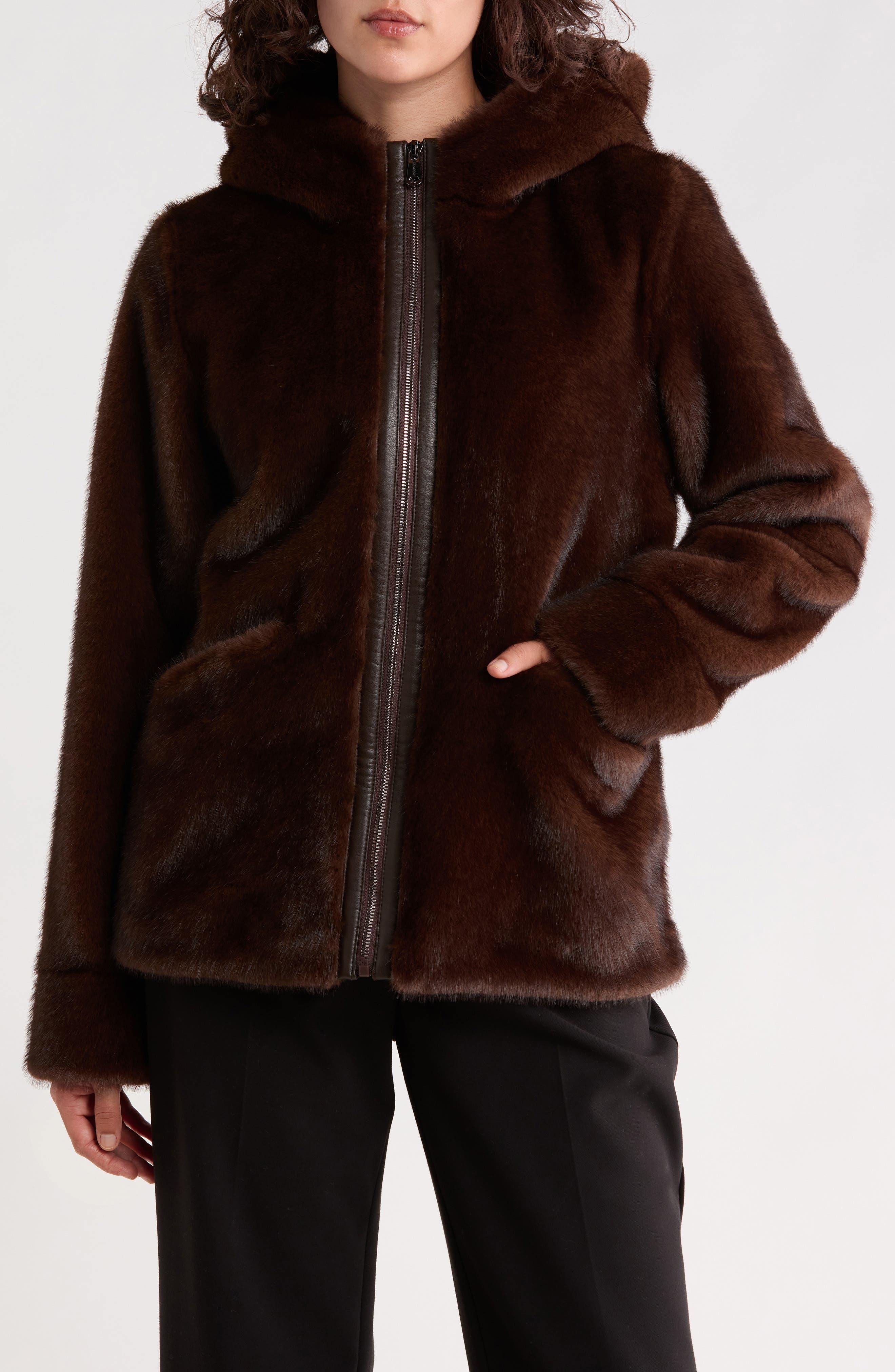 Hooded Faux Fur Bomber Jacket