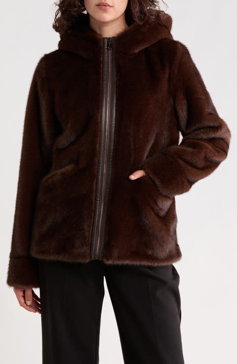 Hooded Faux Fur Bomber Jacket