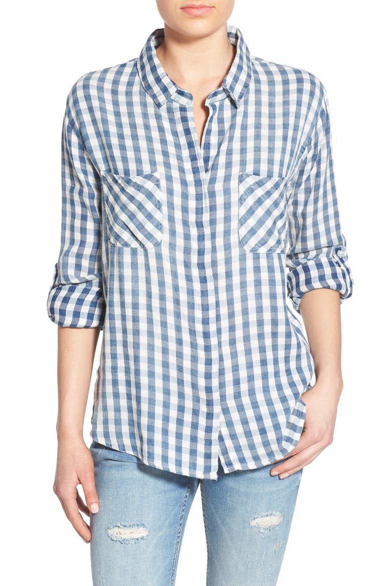 'Louise' Gingham Shirt, Main, color, BLUE/ WHITE