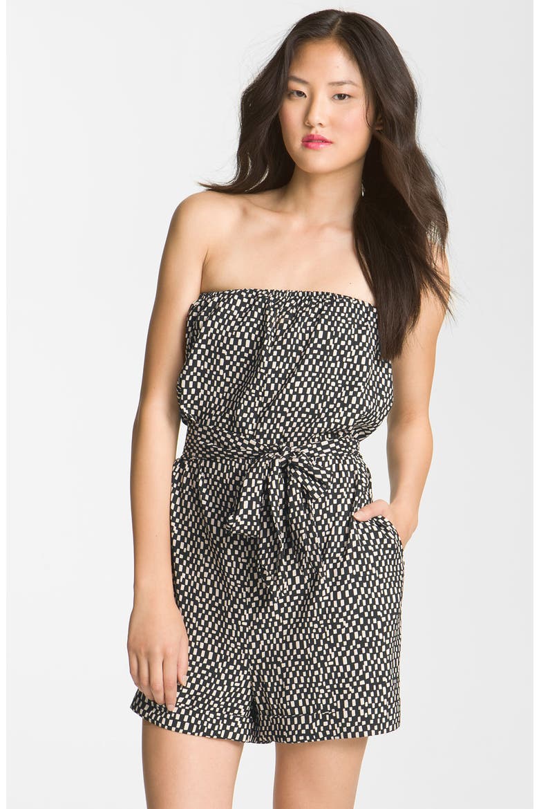 'Spaced Tiles' Strapless Romper, Main, color, RICH BLACK