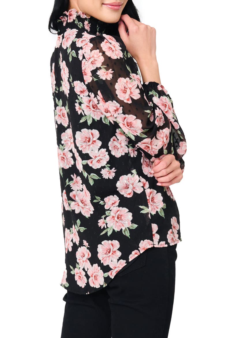 Sophia Floral Print Smocked Top, Alternate, color, BLACK PINK FLORAL