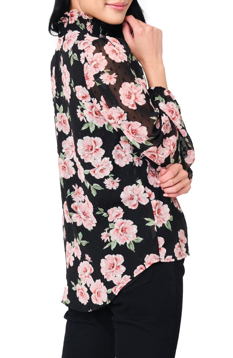 GIBSONLOOK Sophia Floral Print Smocked Top, Alternate, color, Black Pink Floral