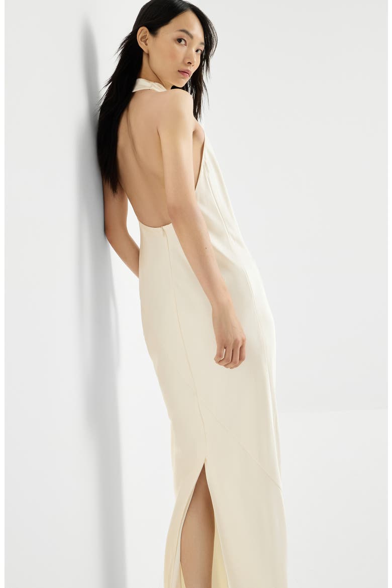 Silk satin halterneck dress, Alternate, color, Panama