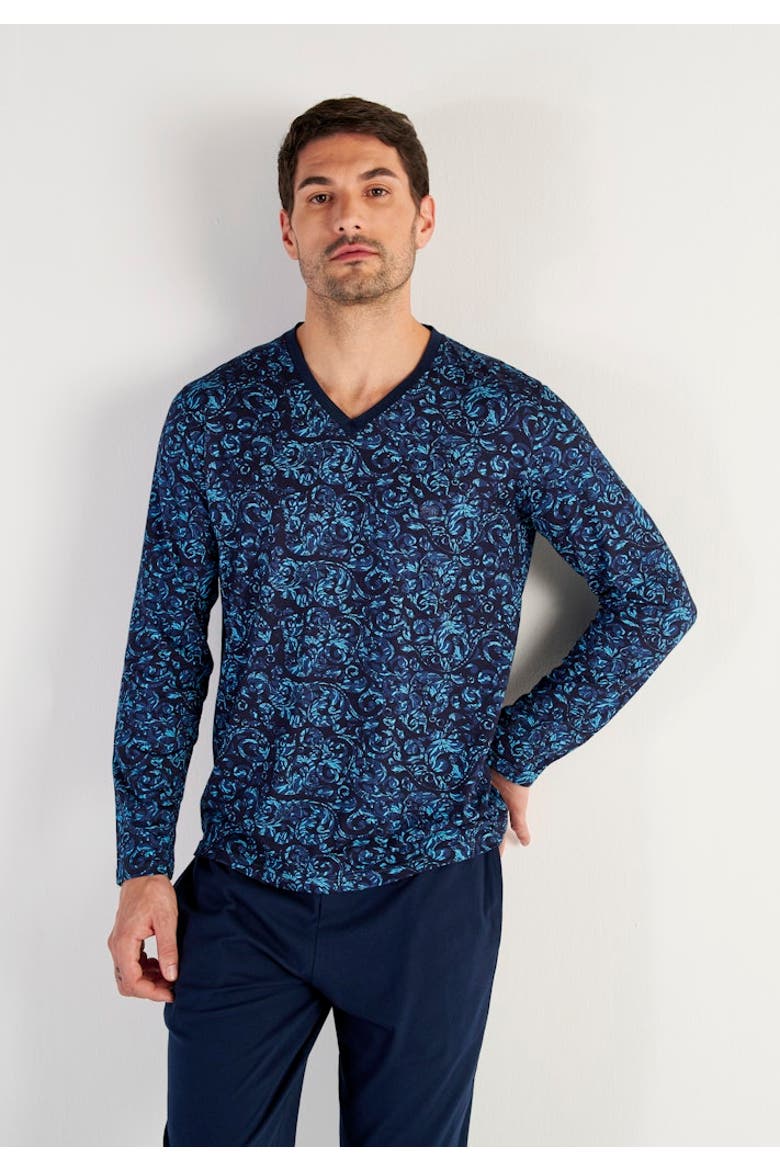Brian Long Pajama Set, Alternate, color, Blue Print
