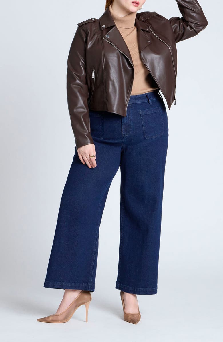 ELOQUII The Trouser Patch Pocket Ankle Wide Leg Jeans, Alternate, color,