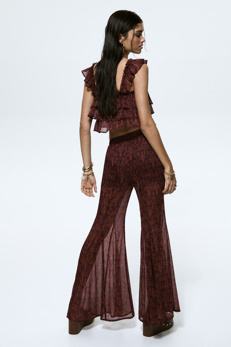 Flared Crinkled Trousers, Main, color, Burgundy/patterned
