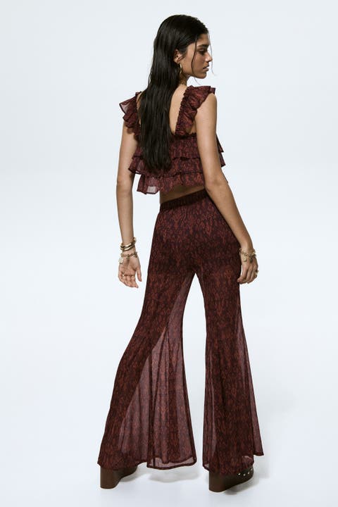 Flared crinkled pants