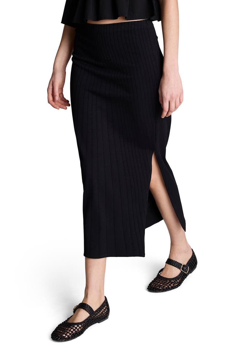 Ribbed Midi Skirt, Alternate, color, BLACK