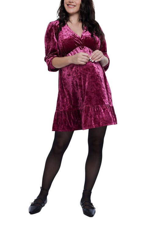 V-Neck Ruffle Hem Babydoll Maternity Dress