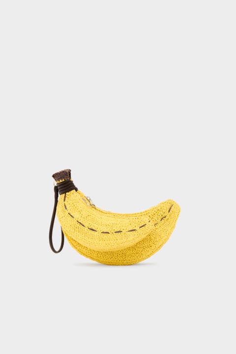 Banana Bunch Woven Raffia Wristlet Clutch