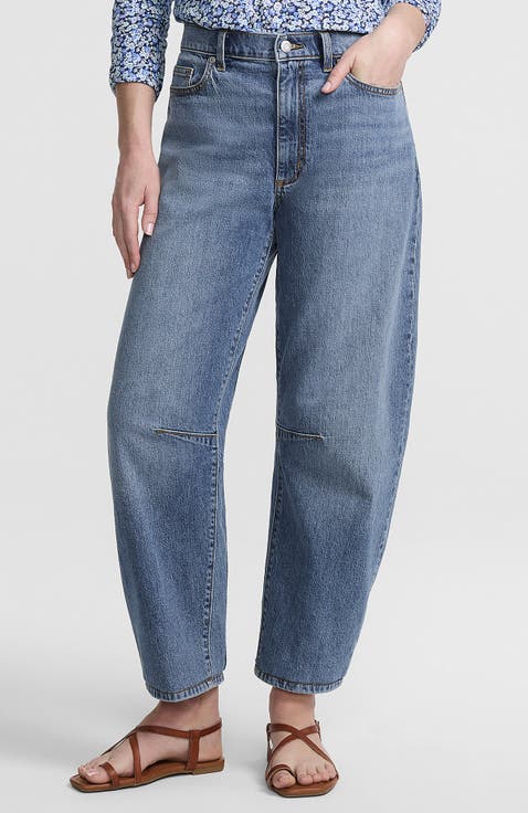 Soft Denim Relaxed Barrel Leg Ankle Jeans