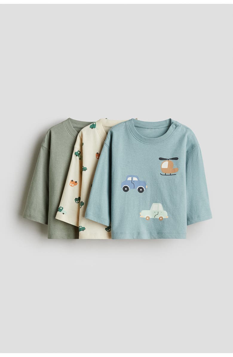 H&M 3-pack cotton t-shirts, Main, color, Turquoise/Vehicles