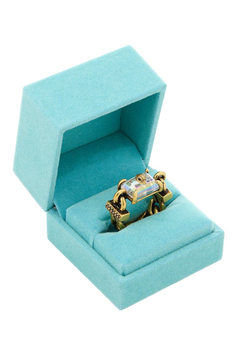 Eagle's Head Crystal Chain Cocktail Ring, Main, color, CRYSTAL ABALONE