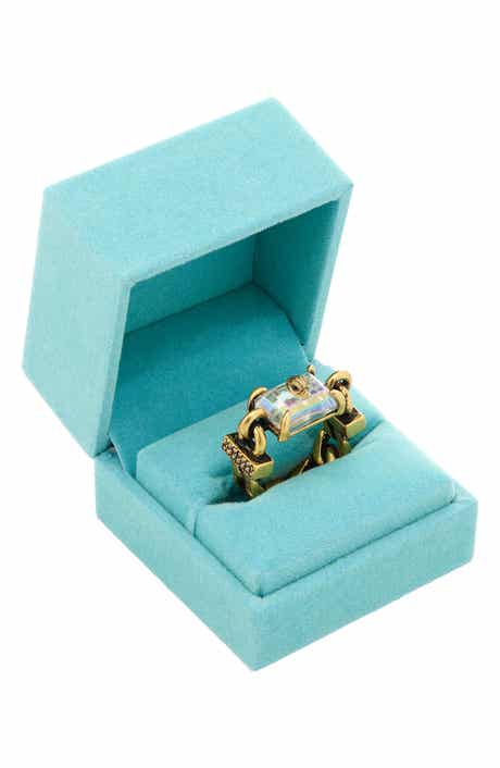 Kurt Geiger London Eagle's Head Crystal Chain Cocktail Ring