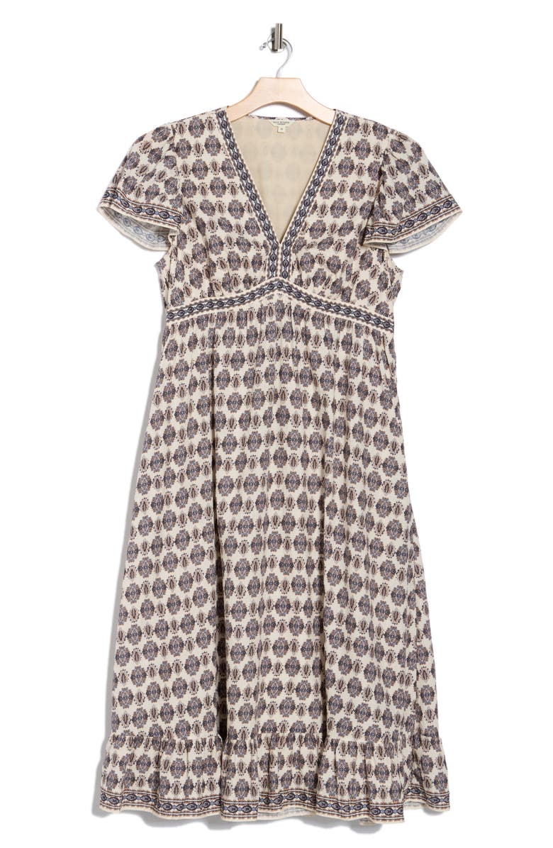 MAX STUDIO Flutter Sleeve V-Neck Dress, Alternate, color, Navy/ White Paisley Panache