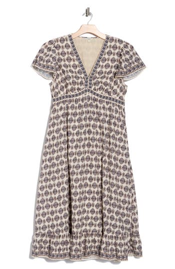 Max Studio Flutter Sleeve V-neck Dress In Multi