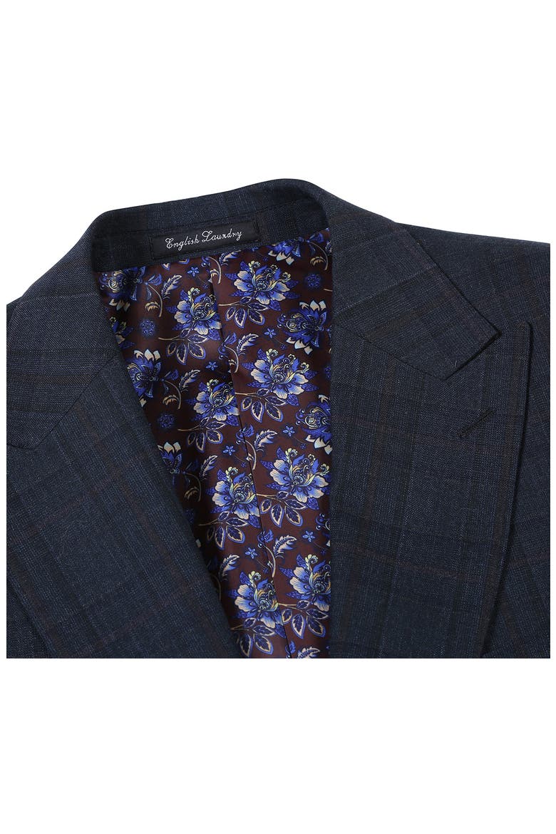 Plaid Trim Fit Peak Lapel Wool Blend Two-Piece Suit, Alternate, color, NAVY
