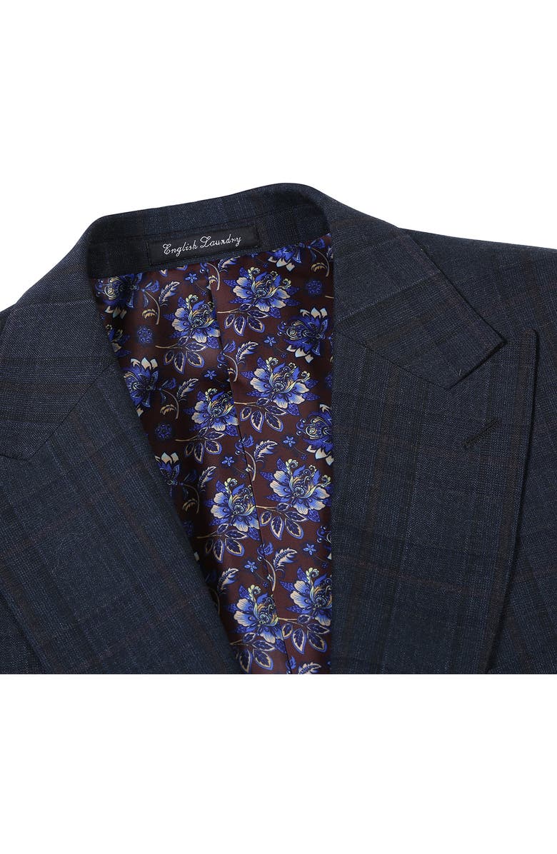 English Laundry Plaid Trim Fit Peak Lapel Wool Blend Two-Piece Suit, Alternate, color, Navy
