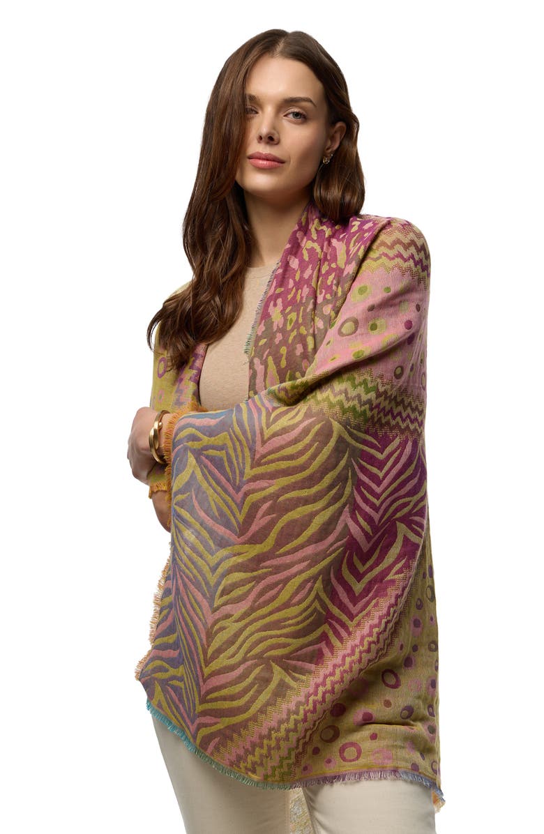 SAACHI Mixed Animal Pattern Scarf, Alternate, color, Multi Pink