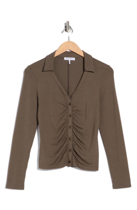 Lucy Ruched Polo Button-Up Shirt