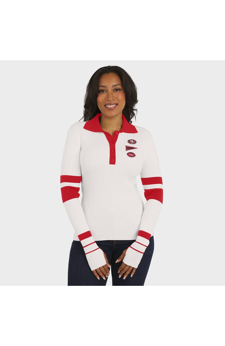 WEAR by Erin Andrews Women's WEAR by Erin Andrews White San Francisco 49ers Ribbed Henley Polo Sweater, Alternate, color, White