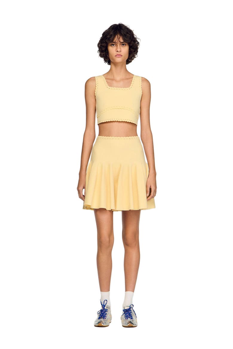 Short knit skater skirt, Alternate, color, Butter