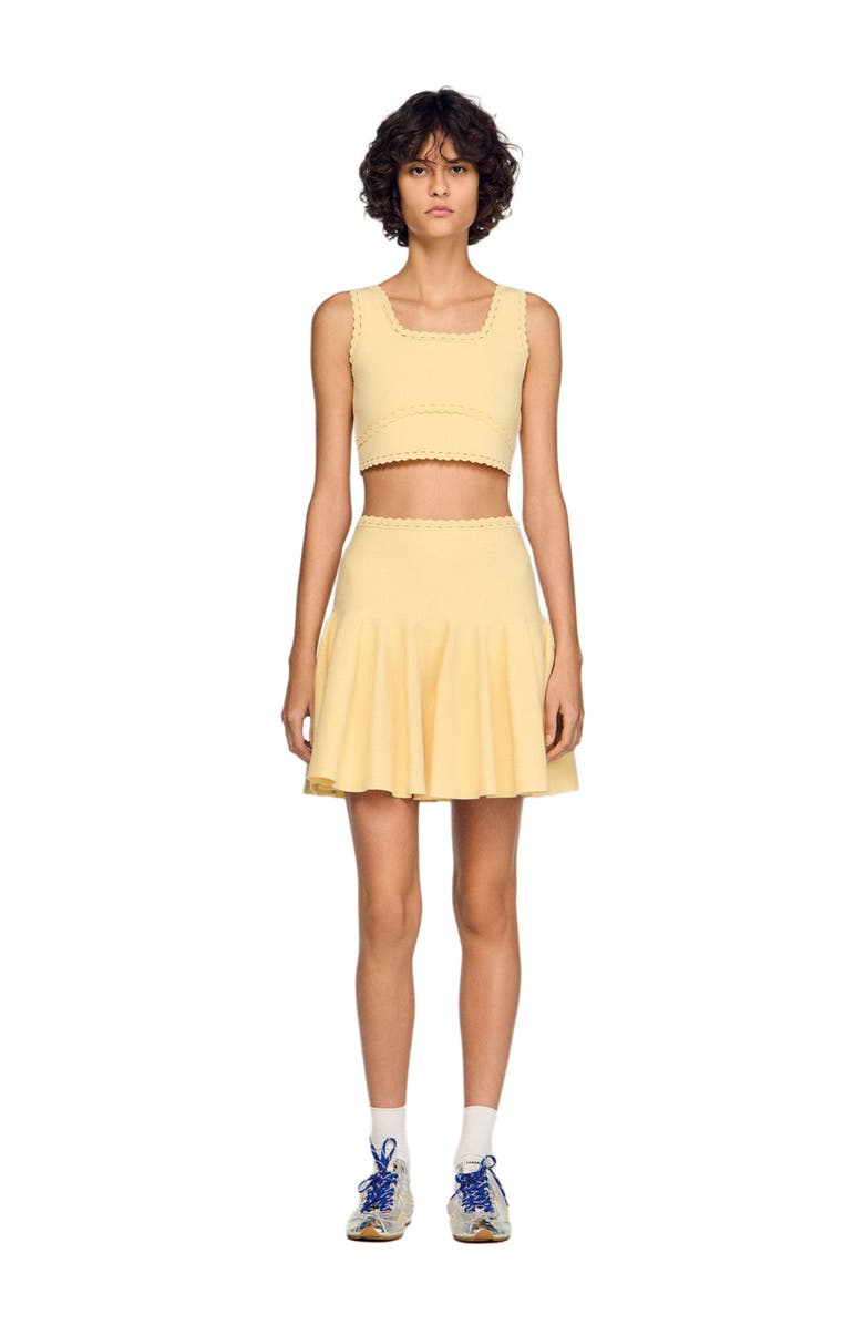 SANDRO Short knit skater skirt, Alternate, color, Butter